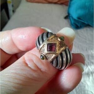 Ring Gold and Silver Band with Red and Green Details